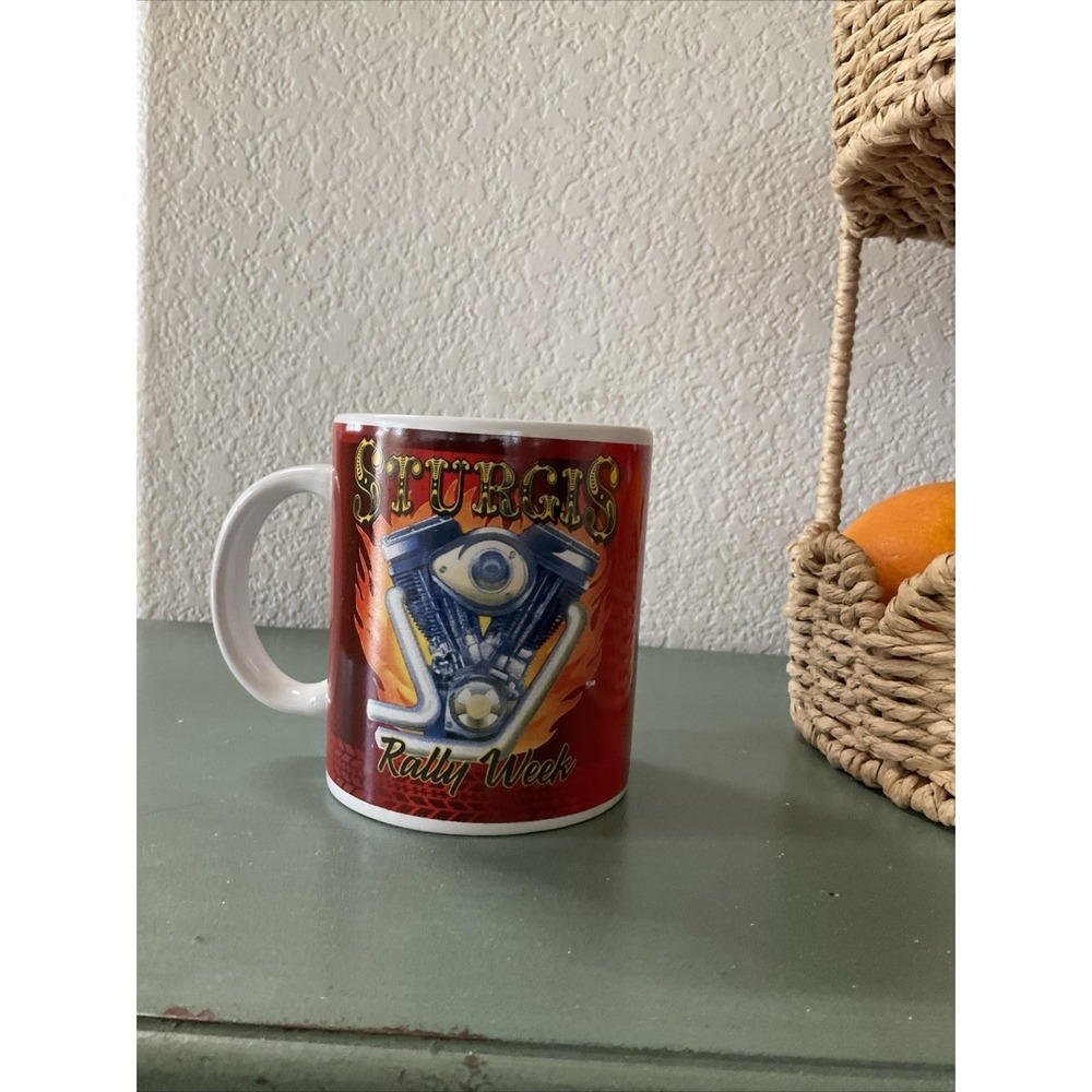 Sturgis Rally Week Motorcycle Coffee Mug Cup Bay Island Inc Engine Flames Red